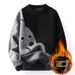 Sweater With Fleece Lining, Winter Knitwear, Crew Neck, Long Sleeve, Youth Clothing, Men's Base Shirt, Thickened And_viptrois.com