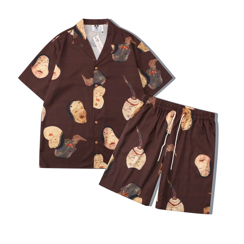 Men's clothing High Street Floral Shirt Suit Face Print Shirt Beach Cardigan Shorts Men_viptrois.com