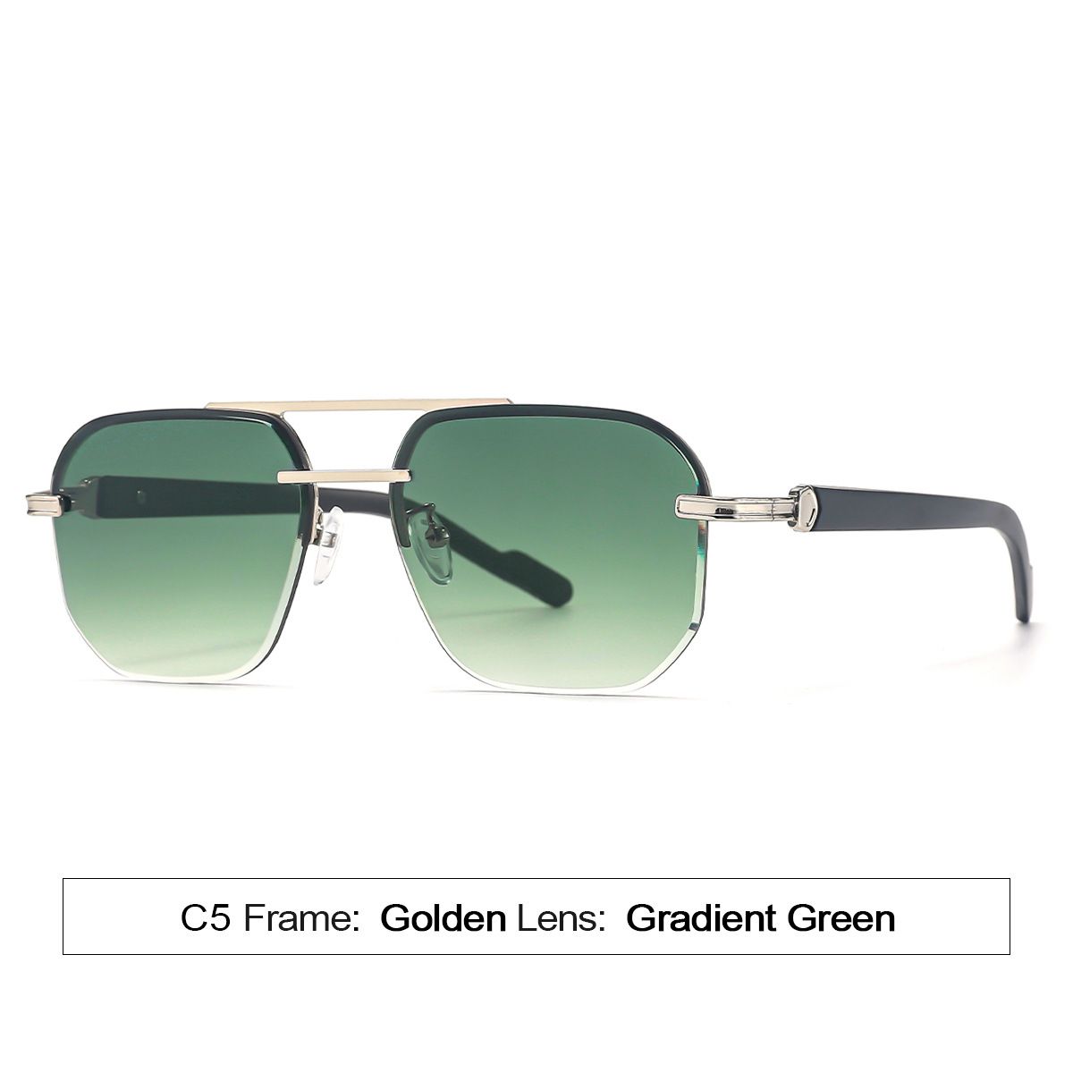 Men's Sunglasses Fashion Metal Half Frame Gradient Green UV Sunscreen Double Beam Large Frame_viptrois.com