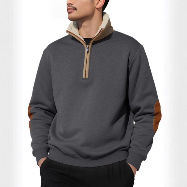 Men's Clothing European And American New Sweatshirt Retro Stand Up Collar Half Open Men's Long Sleeved American Casual Sweatshirt_viptrois.com