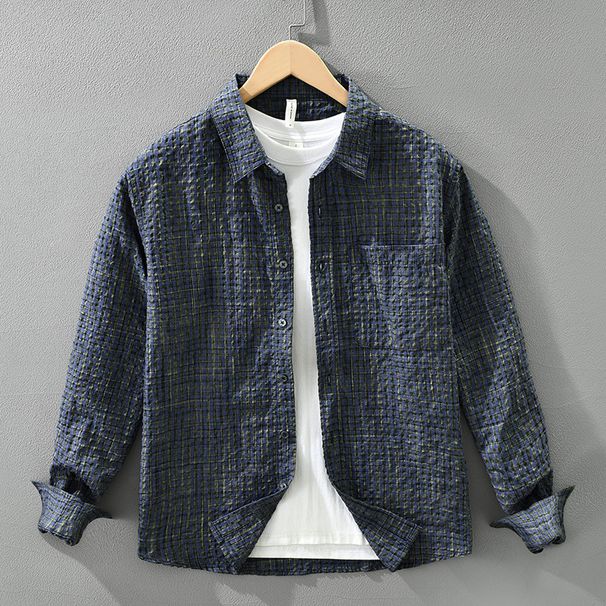 Retro Plaid Long Sleeved Shirt, Fashionable And Versatile, Artistic And Casual Loose Top, Men's Clothing_viptrois.com