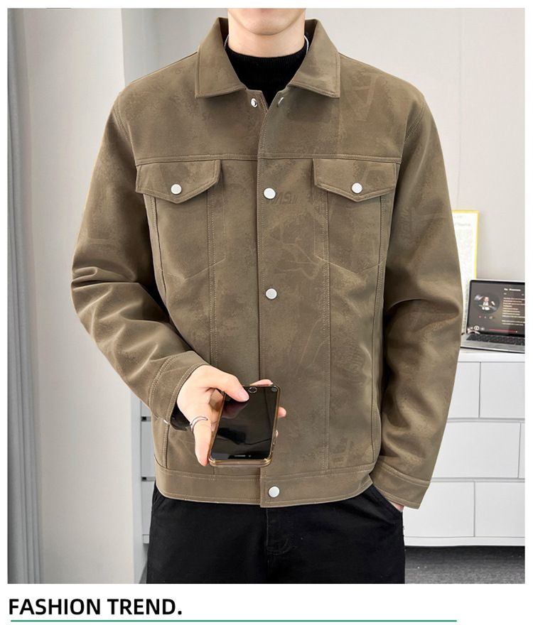 Men's Suede-Finish PU Leather Jacket – Slim Fit Vintage Biker Coat With Retro Zipper Details (M-XXXXL, Black/Tan)_viptrois.com