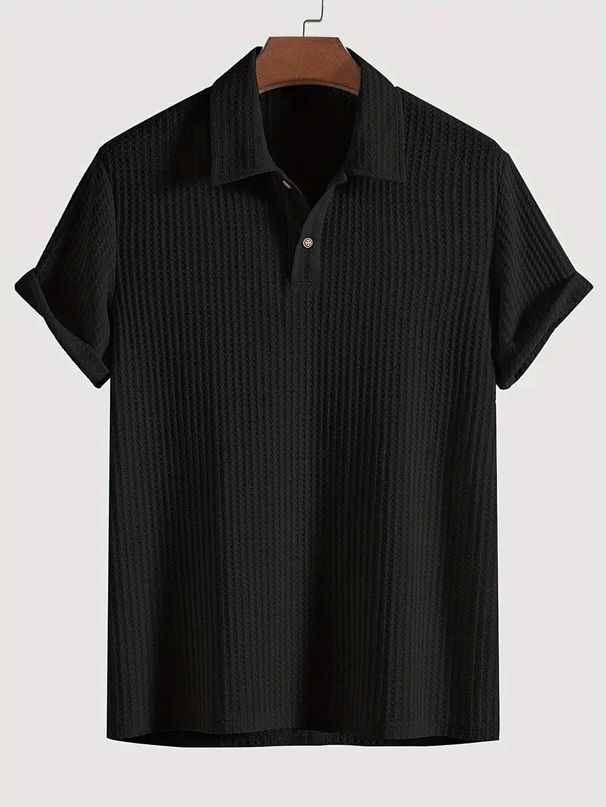 European And American Cross-Border Trade Men's With Turn-Down Collar, Diamond Pattern Knitted Casual Loose Short Sleeve_viptrois.com