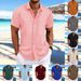 Men's Cotton Linen Striped Jacquard Casual Loose Short Sleeved Shirt Wave Pattern Bestseller_viptrois.com