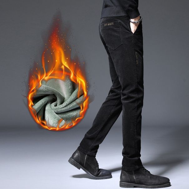 Pure Winter Fleece Lined Thickened Slim Fit Corduroy Casual Korean Style Trendy Loose Autumn Striped Men's Pants_viptrois.com
