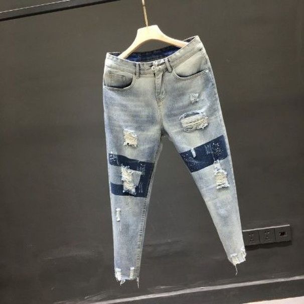 Ripped Jeans Men S Hong Kong Style New Brand Youth Fashion Nine Point Slim Foot Trendy Beggar Pants_viptrois.com
