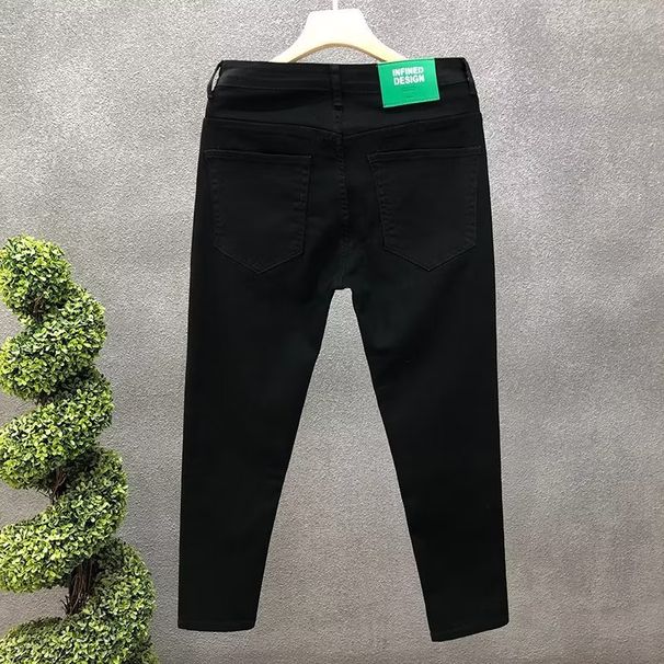 High-Quality Solid Color Jeans For Men, Trendy Slim Fit Cropped Pants, Men's Stylish White Casual Pants_viptrois.com