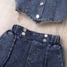 Baby Clothing Children's dress Girls' summer ribbed collar lantern sleeve top floral design multi-button denim suit_viptrois.com