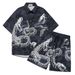 Men's Clothing Couple Short Sleeved Shirt Full Print Auspicious Cloud Snake Bone Loose Beach Cardigan Two Piece Set_viptrois.com