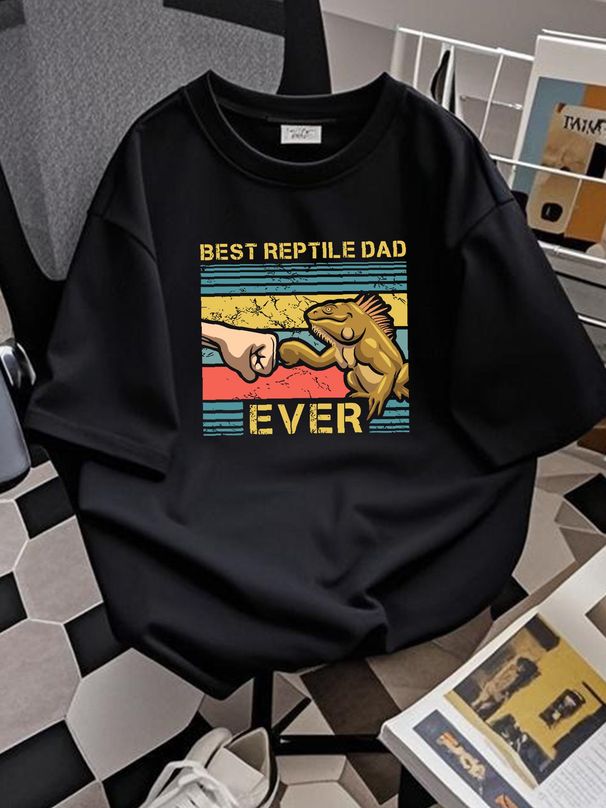 Mens Iguana Dad Funny Iguana Lizard Father Reptile Animal Unisex T-shirt Graphic Casual Streetwear Breathable Soft Versatile Comfortable Fashion_viptrois.com