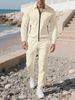 Men's Casual Suits Long Sleeved Pocket Zipper Shirt Jacket Trousers Two Piece Suit Men_viptrois.com