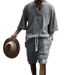 Men's Clothing Men's Summer Leisure Suit Jacquard V Neck Short Sleeved Two Piece Sports Suit For Formal & Casual_viptrois.com