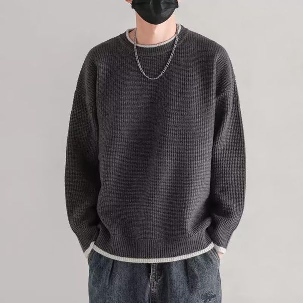 Pure Lazy Heavyweight Sweater For Men, Round Neck Loose Top, Autumn And Winter 2025 New Style Jacket, Two-Piece Knitted_viptrois.com