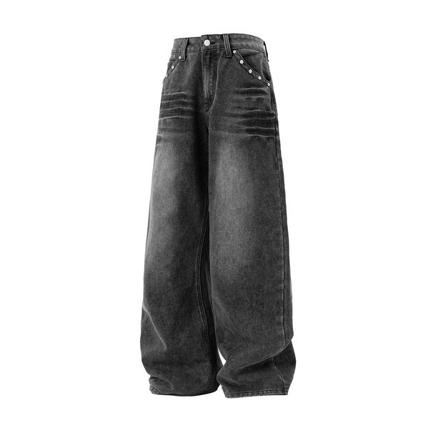 Men's Clothing Lightning Cat Whisker Washed Distressed Jeans For Men Autumn Trendy Retro Rivet Straight Pants American Casual Trousers_viptrois.com