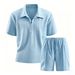 Men's Summer Casual Two-Piece Set Zipper Short Sleeve Shirt & Shorts Versatile Trendy Streetwear Black White Khaki Gray Blue_viptrois.com