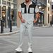 Men's Clothing Waffle Four Breasted Pocket Color Matching Short Sleeved Shirt And Trousers Two Piece Suit_viptrois.com