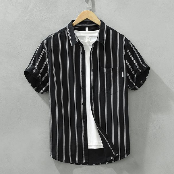 Men's Clothing Short Sleeved Shirt Men's Hong Kong Style Loose Literary Trend All Match Casual Short Sleeved Shirt One Piece Drop Shipping_viptrois.com
