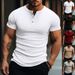 2024 Men's Summer Sports Casual Stretch Vertical Stripe Short Sleeve Henley Ribbed Knit Shirt_viptrois.com