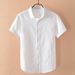 Men's Clothing Solid Color Linen Shirt Men's Short Sleeved Slim Fit Top Summer Thin Lapel Youth Cotton And Linen Casual White Shirt_viptrois.com
