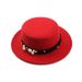French British style pearl ribbon flat top hat autumn and winter new wool hat female gentleman hat wide brim felt hat_viptrois.com