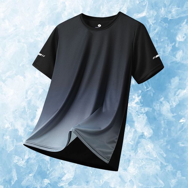Men's Clothing Ice Silk Quick Drying Sports Round Neck Short Sleeved Large Size Gradient Camouflage Print Short Sleeved_viptrois.com