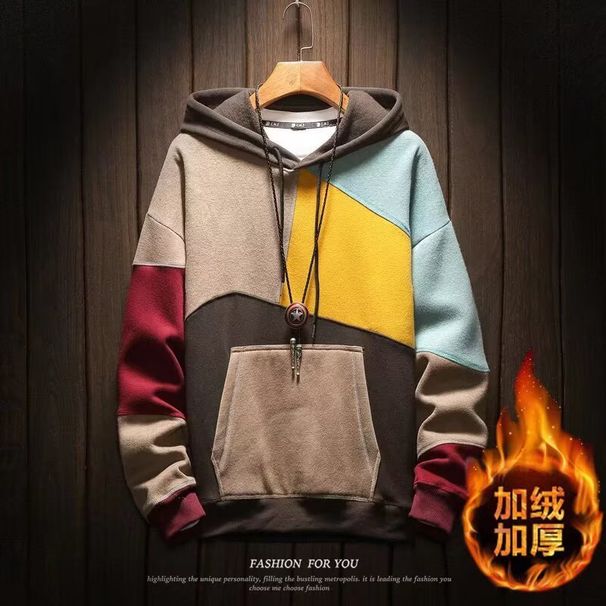 Color Matching Hooded Sweater Men's Spring And Autumn Loose Casual Jacket Fleece Hoodie Top Jacket_viptrois.com