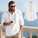 25 Autumn Loose Linen Men's Breathable Hooded Long Sleeve Beach Henley Base T-Shirt For Men_viptrois.com