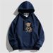 Women's Solid Color Sweatshirt Dr. Teddy Bear Print Kangaroo Pocket Drawstring Hooded Casual Comfortable Fit Sweatshirt_viptrois.com