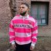 Retro Color-Block Polo Hoodie – 3d Embroidery Unisex Streetwear (Oversized Fit, S-Xl, Pink, Long Sleeve)_viptrois.com