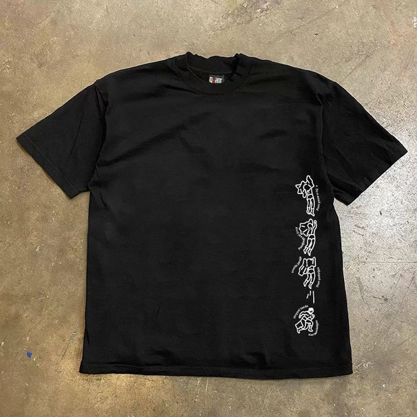 Heavyweight 250g Pure Cotton T-Shirt Creative High Jump And Rock Climbing Print Loose Short-Sleeved Oversized Top For Couples Men And Women_viptrois.com
