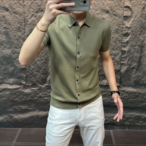 Men's Clothing Trend Comfortable Solid Color Lapel Polo Shirt Casual Versatile Simple T Shirt_viptrois.com