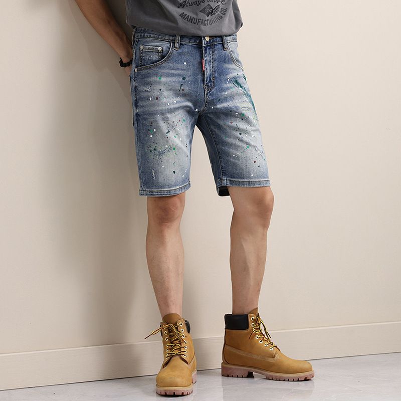 Men's clothing in stock 2024 ashion brand jeans straight men's slim trousers trendy youth Denim Shorts_viptrois.com