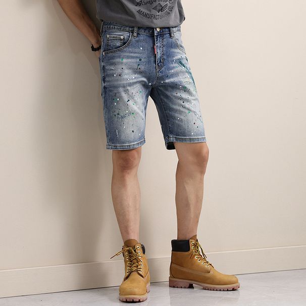 Men's clothing in stock 2024 ashion brand jeans straight men's slim trousers trendy youth Denim Shorts_viptrois.com