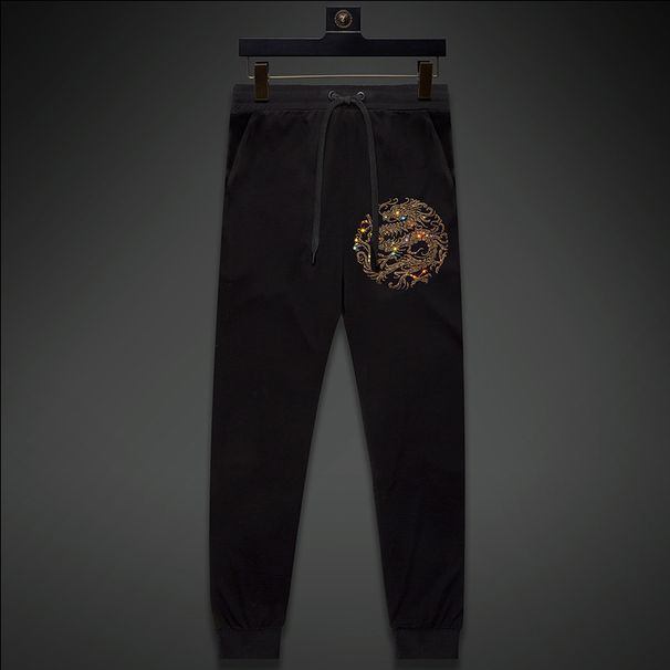 Men's Clothing One Piece Trousers Straight Loose Large Size Hot Diamond Dragon Casual Trousers Men Dad Retro Slim Summer Ice Silk_viptrois.com
