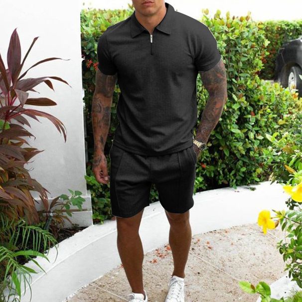 Men's Clothing Short Sleeved Shorts Casual Slim Two Piece Suit_viptrois.com