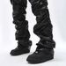 Men's Clothing Street Pleated Stacked Design Pu Leather Pants Men's Hiphop High Street Casual Slim Straight_viptrois.com