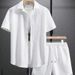 Men's Clothing Color Knitted Jacquard Casual Short Sleeved Shirt Shorts Suit_viptrois.com