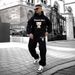 Fashion street vintage dog print casual hoodie set_viptrois.com