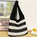 Women's Shoulder Bags A Color-blocking Jacquard Tote Bag, A Simple And Fashionable Knitted Handbag For Women_viptrois.com
