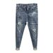 2023 Fashion Men's Pants Korean Style Jeans Washed With Cat Whisker Holes Colorful Paint Splatters Slim Trousers_viptrois.com