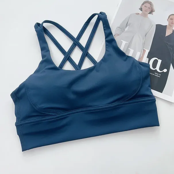 Solid Color Fitness Women Sport Bra Gym Yoga Bra Athletic Cross Tight Top Workout Train With Chest Pad High Quality Shockproof_viptrois.com