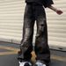 Men's Clothing High Street Heavy Old Dirty Hip Hop Ripped Jeans Wide Leg Straight Floor Length Pants Trendy Brand Ins Men_viptrois.com