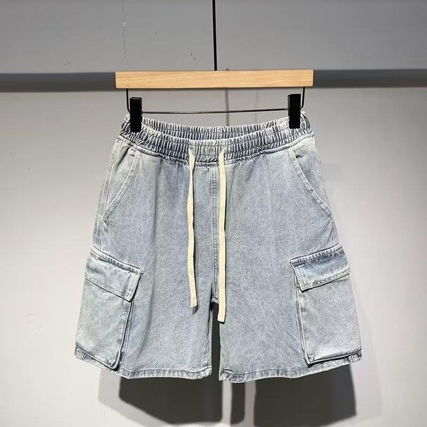 Summer New Men's Denim Shorts Street Wear Retro Korean Harajuku Pocket Jeans Shorts Hip-hop Denim Work Pants Men's Style_viptrois.com