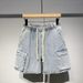 Summer New Men's Denim Shorts Street Wear Retro Korean Harajuku Pocket Jeans Shorts Hip-hop Denim Work Pants Men's Style_viptrois.com