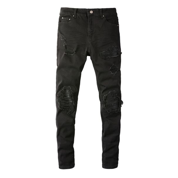 Men's Clothing Foreign Trade Jeans Men's High Street Fashion Street Ripped Jeans Men's Elastic Slim Fit Pants 8520_viptrois.com