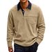 "Men's Retro Corduroy Polo Shirt – Color Block Long Sleeve Button Pocket Casual Top (Black, Army Green, Dark Blue, Khaki)"_viptrois.com