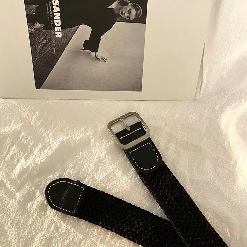 Elastic Elastic Pants With Canvas Woven Belt For Women And Men, Korean Version Of Versatile Casual Pin Buckle Belt For Women_viptrois.com