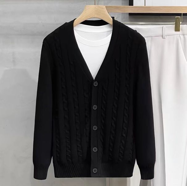 Men's Slim Fit Knit Cardigan Sweater - Casual Long Sleeve Open Front Coat For Autumn & Winter_viptrois.com