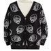 Halloween Skull Print Cardigan – Acrylic Knit Open-Front Sweater For Men & Women (S-3XL, Black/Khaki/Army Green, Oversized Fit, Gothic Streetwear)_viptrois.com