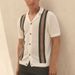 Summer New Breathable Hollow Men's Striped Knitted Top Polo Shirt_viptrois.com